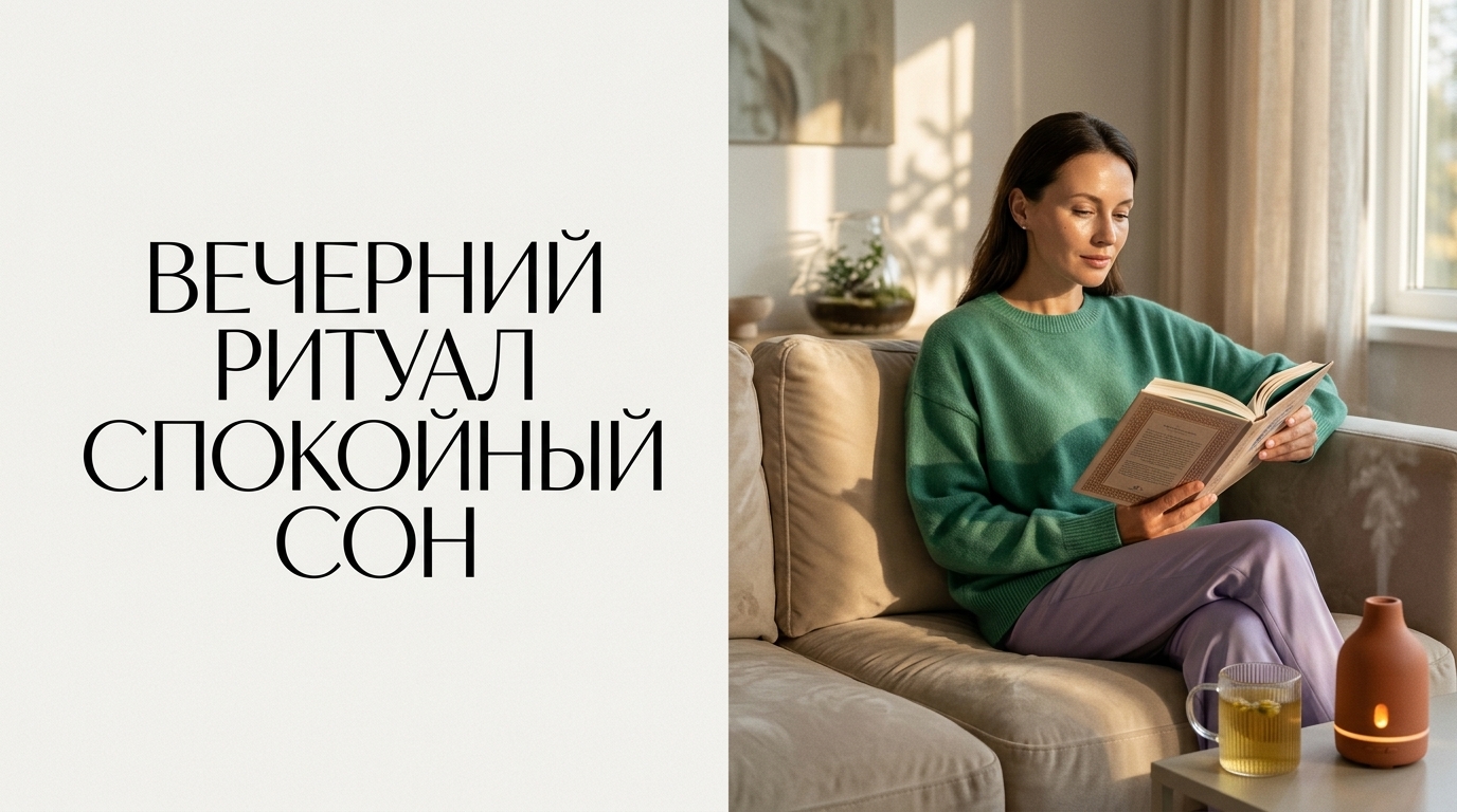 { "result": { "filename": "deep-sleep-evening-ritual", "title": "Вечерний ритуал для глубокого сна", "alt": "Снятие стресса и правильный вечерний ритуал для борьбы с бессонницей и тревожными мыслями", "caption": "Вечерние ритуалы и снятие стресса — ключ к глубокому и восстанавливающему сну.", "info": "Изображение, иллюстрирующее проблему бессонницы из-за навязчивых мыслей и способы ее решения через расслабляющие вечерние ритуалы, помогающие вернуть крепкий сон." } }