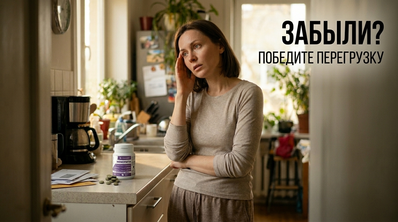 { "result": { "filename": "memorium-brain-boost-nootropic", "title": "Фито-ноотроп Мемориум: средство от когнитивной перегрузки", "alt": "Фито-ноотроп Мемориум для улучшения памяти, работы мозга и снятия когнитивной перегрузки", "caption": "Избавьтесь от рассеянности и верните ясный ум с помощью фито-ноотропа Мемориум.", "info": "Рекламное изображение фито-ноотропа Мемориум. Иллюстрирует борьбу с когнитивной перегрузкой, усталостью в середине дня и забывчивостью. Препарат помогает улучшить концентрацию внимания, память и общую работу мозга." } }