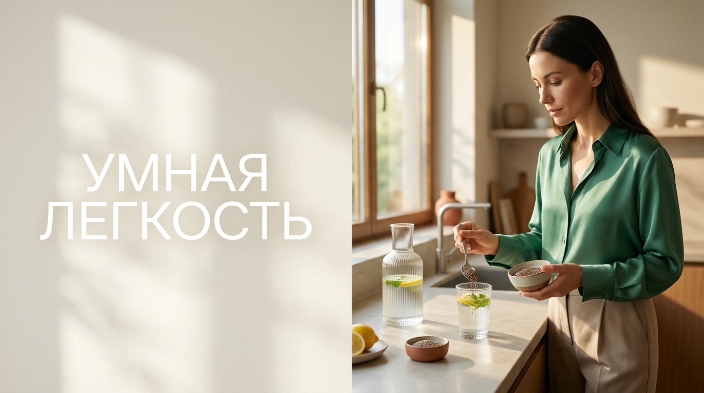 { "result": { "filename": "smart-hydration-chia-water", "title": "Умный питьевой режим: вода с чиа от отеков", "alt": "Стакан воды с семенами чиа для умного питьевого режима и избавления от отеков", "caption": "Правильный питьевой режим с добавлением семян чиа поможет избавиться от отеков и вернуть телу легкость.", "info": "Иллюстрация к статье о проблеме отечности при малом потреблении жидкости. Визуализация тренда 2026 года: умный питьевой режим с использованием воды и чиа." } }